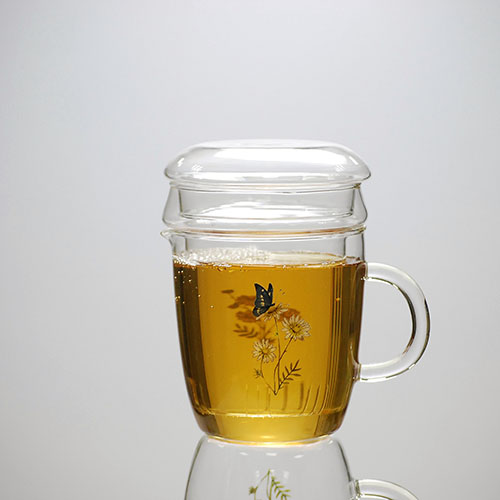 耐热韩式花茶杯 玻璃茶杯 带茶隔办公水杯 泡茶杯（ 2个包邮）