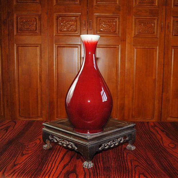 景德镇陶瓷器家居装饰客厅古典工艺品摆件送礼窑变裂纹郎窑红花瓶