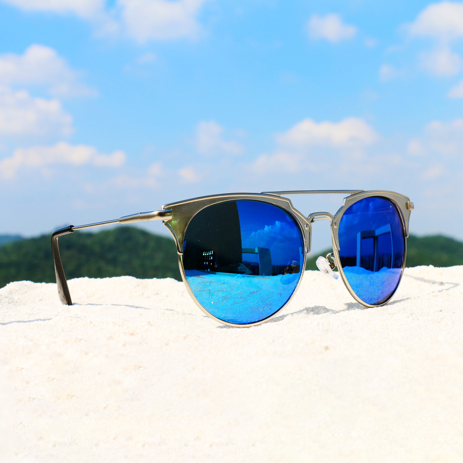 Glasses 海外代购 金属感朋克镜面德系工业风蓝色太阳眼镜