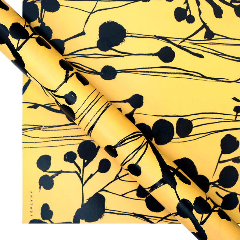 HUAINK椛印 黄色墨点款 #NAT007 原创手绘枝叶礼物DIY精美包装纸