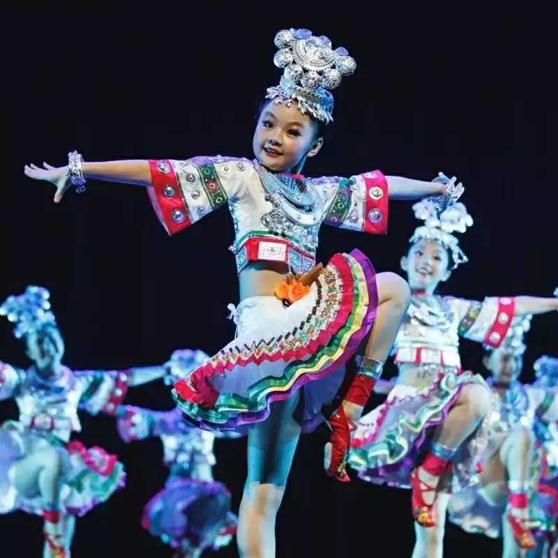 新款小荷风采苗妹妹舞蹈服儿童苗族彝族壮族演出服装少数民族服装
