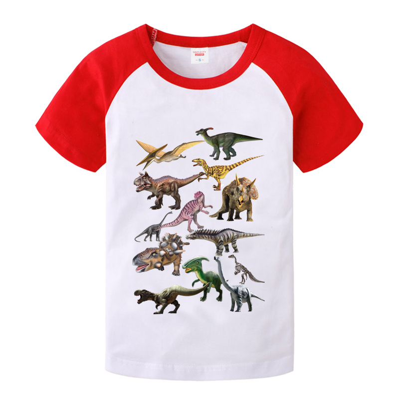 儿童恐龙衣服霸王龙男童短袖纯棉T恤A类中大童新款打底衫恐龙童装