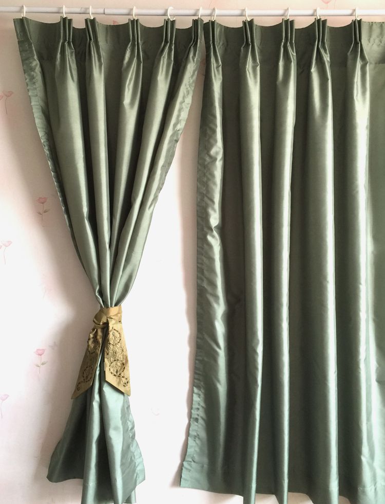 欧式纯色成品窗帘遮光半帘窗帘灰绿色 多尺寸