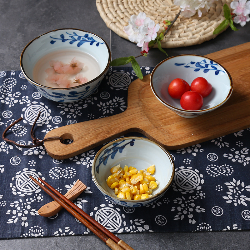 日式餐具荷边横纹饭碗斗笠碗手绘釉下彩家用米饭碗陶瓷汤碗酱料碗