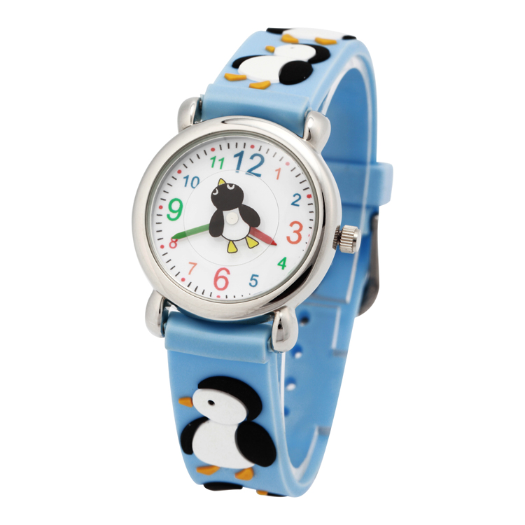 正品QQ企鹅儿童卡通图案手表防水学生潮流果冻表3D儿童进口指针表