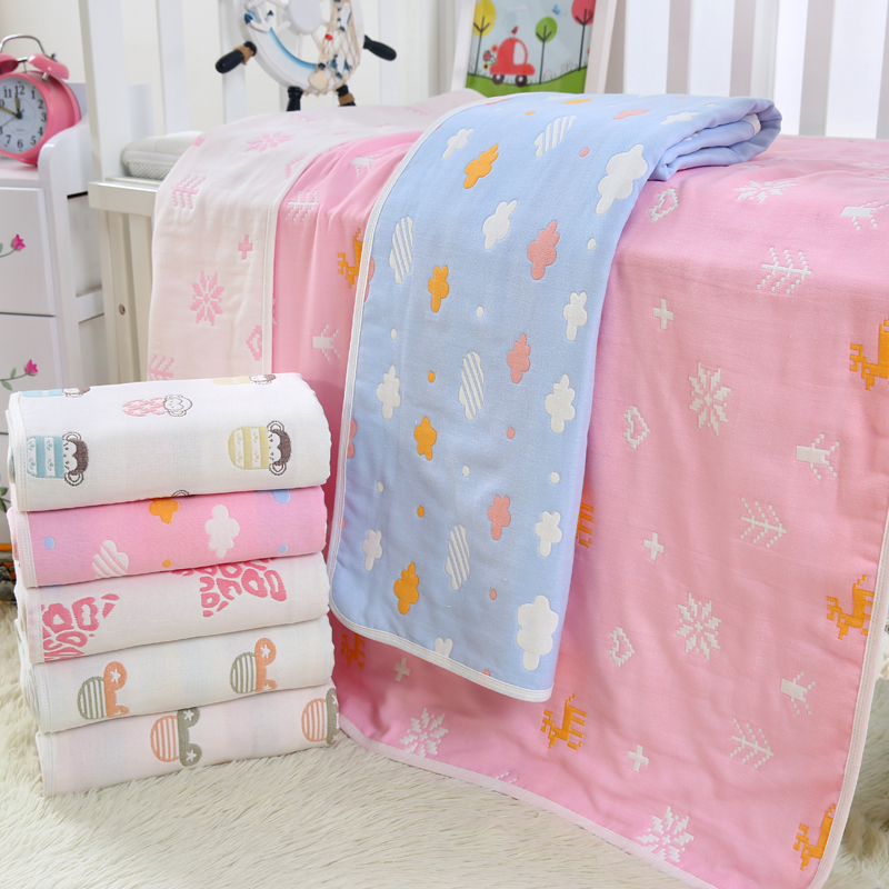 纯棉婴儿浴巾宝宝新生儿童全棉6层纱布蘑菇盖毯毛巾被超柔吸水